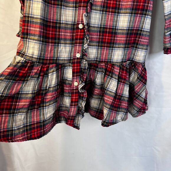 GAP Christmas Plaid Drop Waist Ruffled Trim Dress GIRLS XSP Flannel Cotton - Picture 5 of 10
